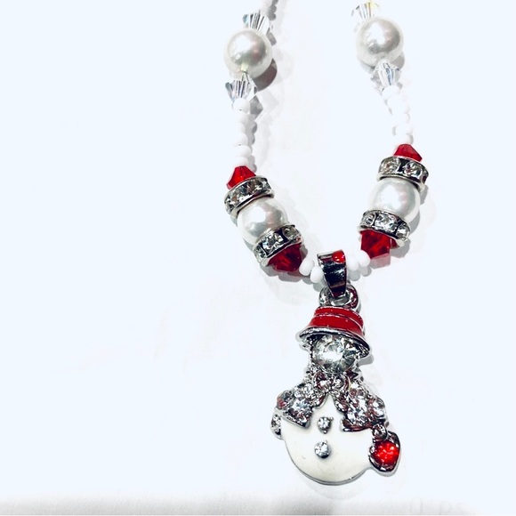 Artisan Crafted Handmade Sparkling Snowgirl Christmas Necklace - Picture 4 of 9
